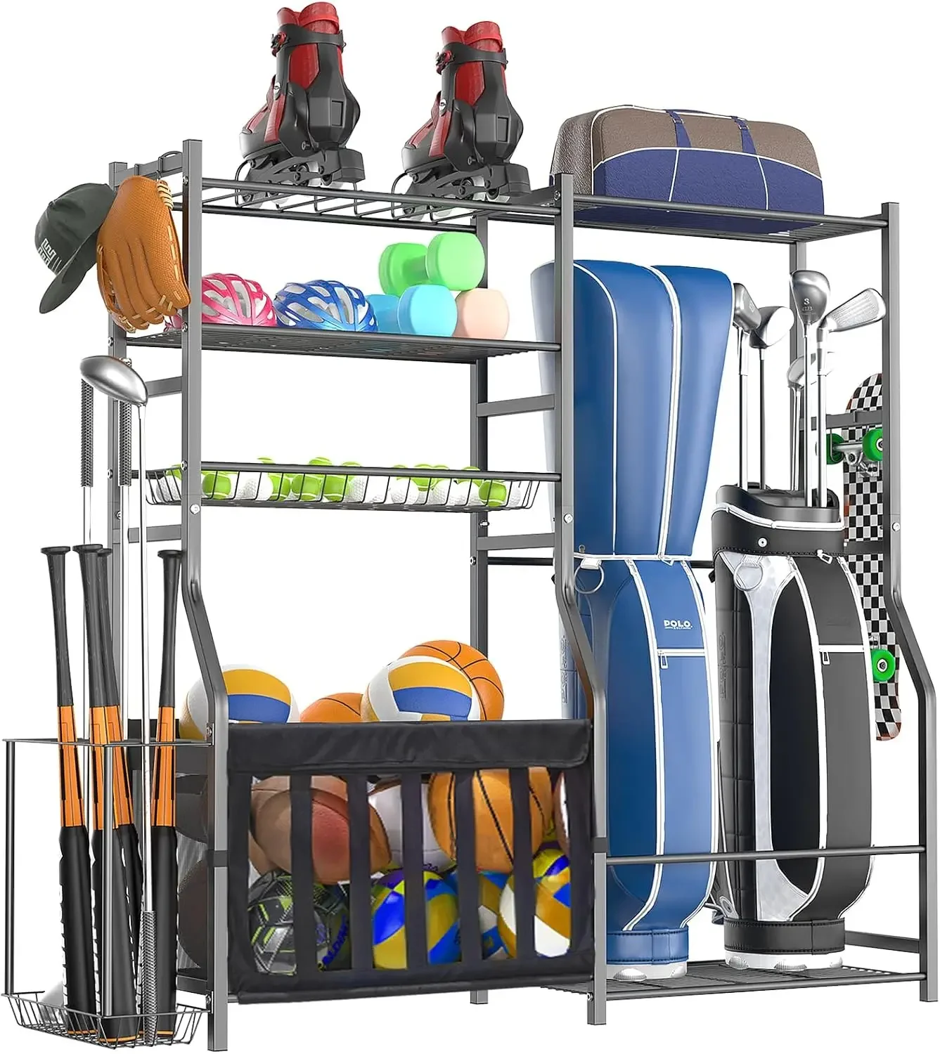 Sports Equipment Organizer Rack - Heavy Duty Garage Sports Equipment Organizer