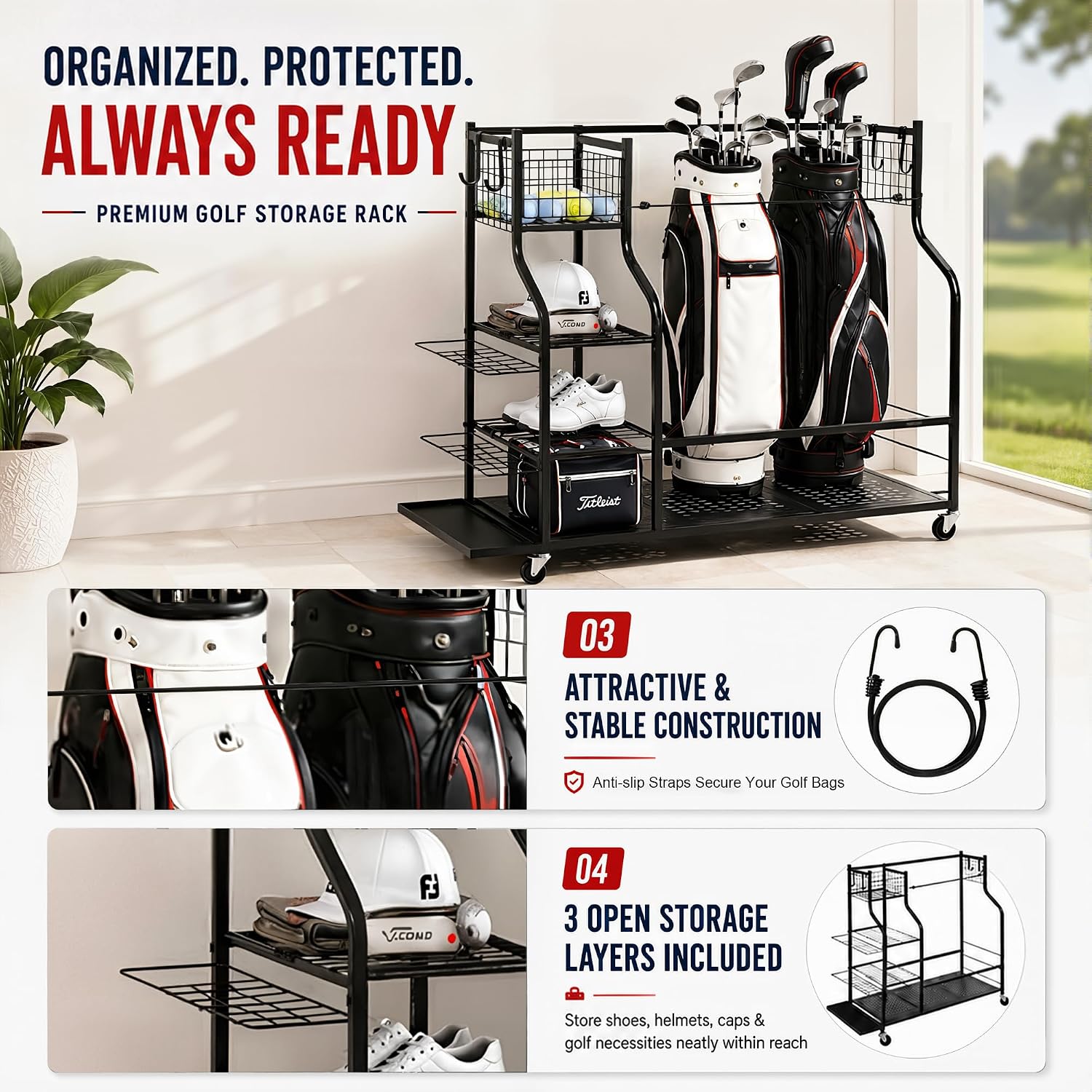 Heavy Duty Golf Bag Storage Ra - огляд і ціна Sports Equipment Bag With Wheels
