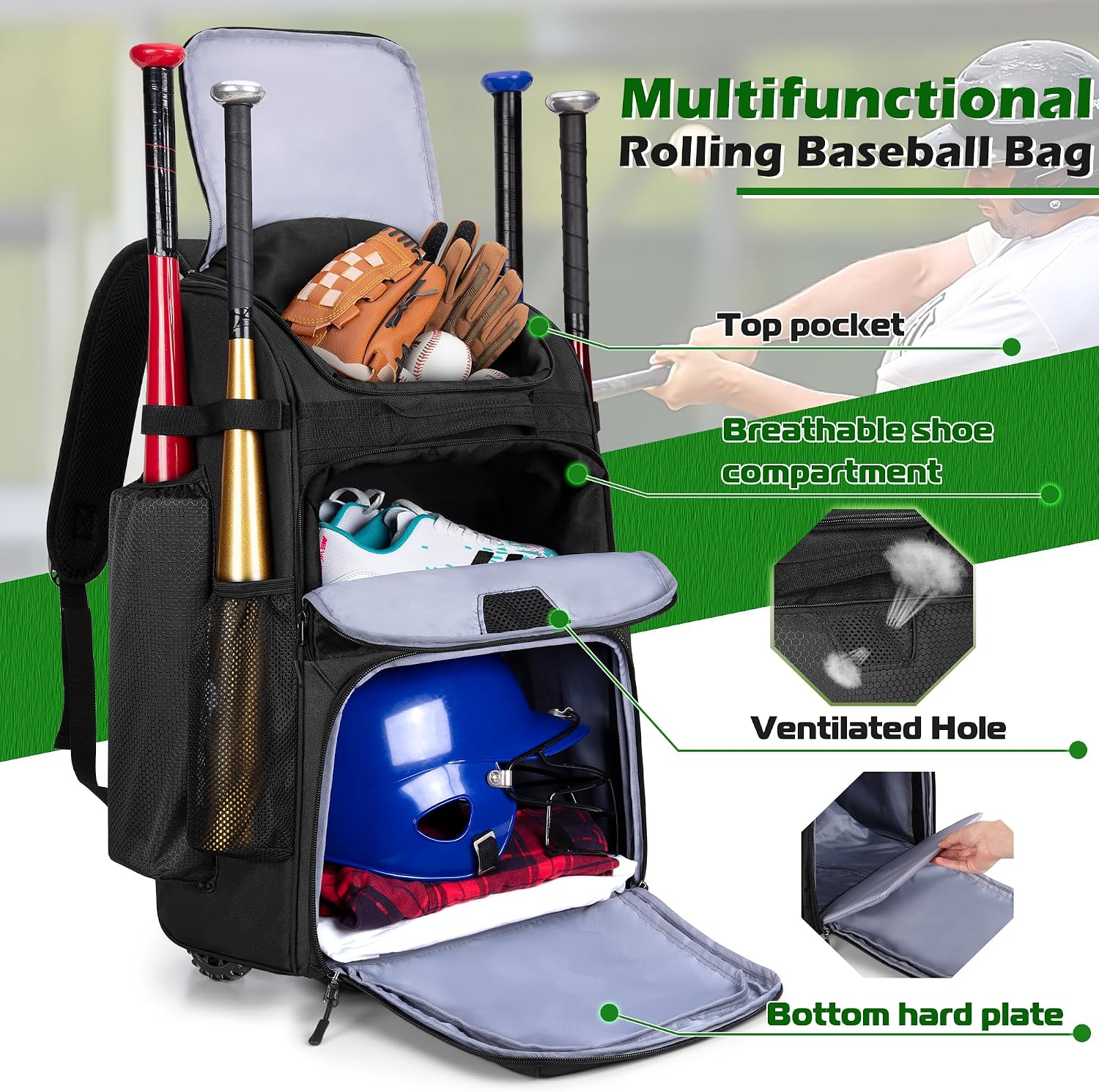 Rolling Baseball Backpack With - огляд і ціна Sports Equipment Bag